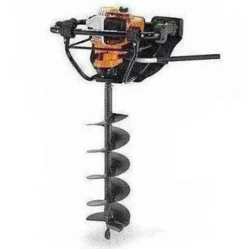 1 persoons grondboor machine, benzine aangedreven.